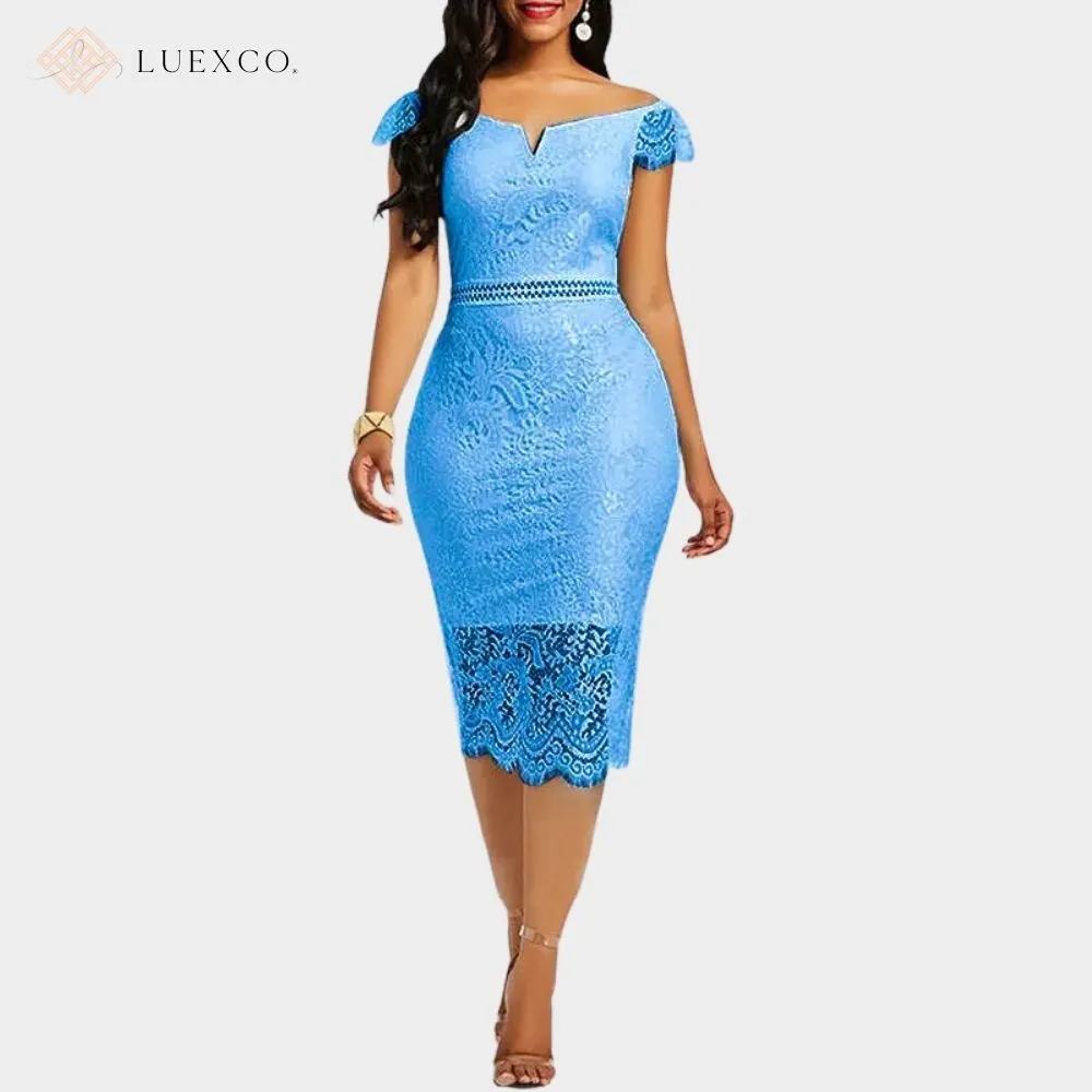 Luexco Exquisite Off-shoulder Short Sleeve Lace Hip Dress