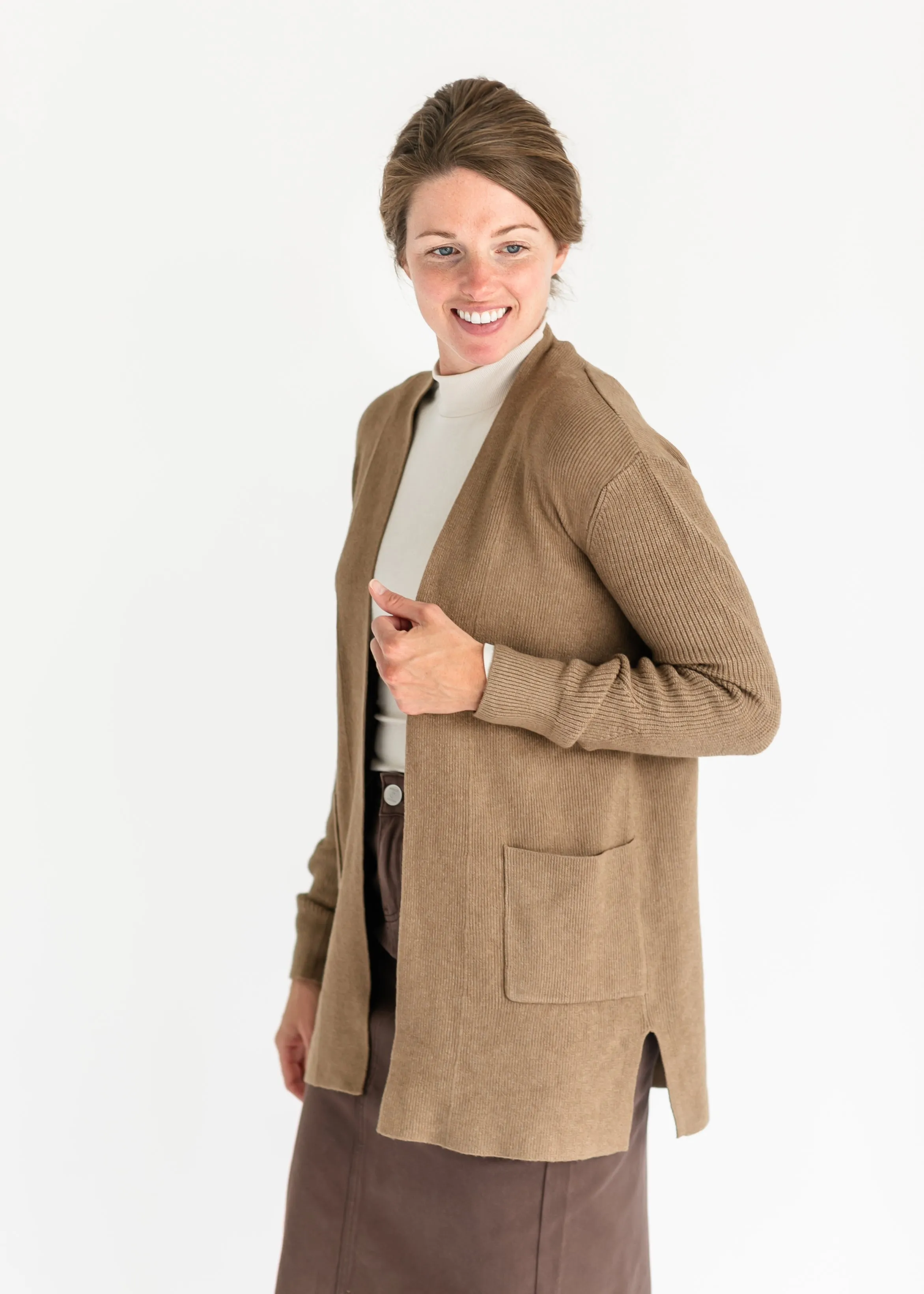 Maya Camel Open Front Cardigan - FINAL SALE