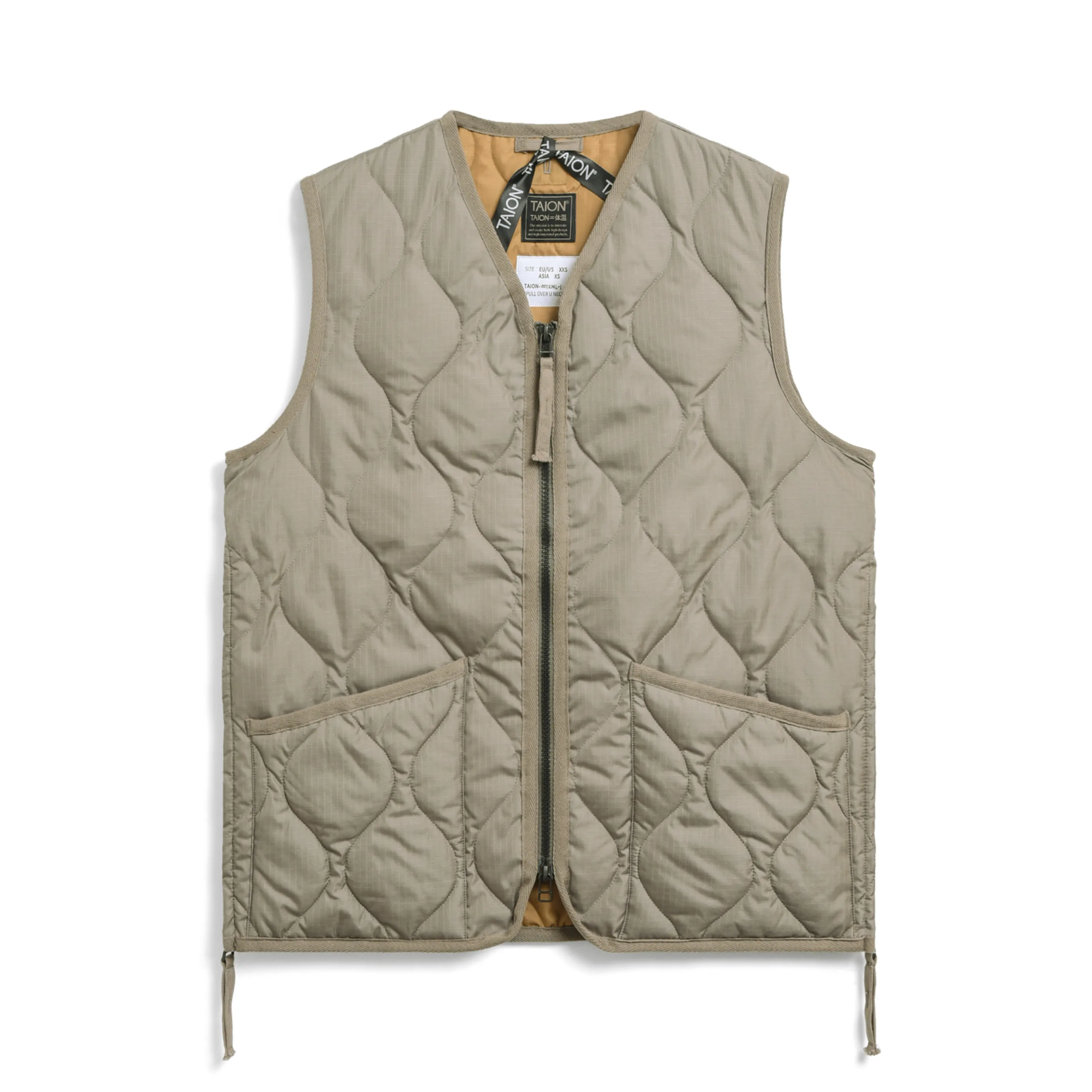 Military Zip V-Neck Down Vest - Light Mocha