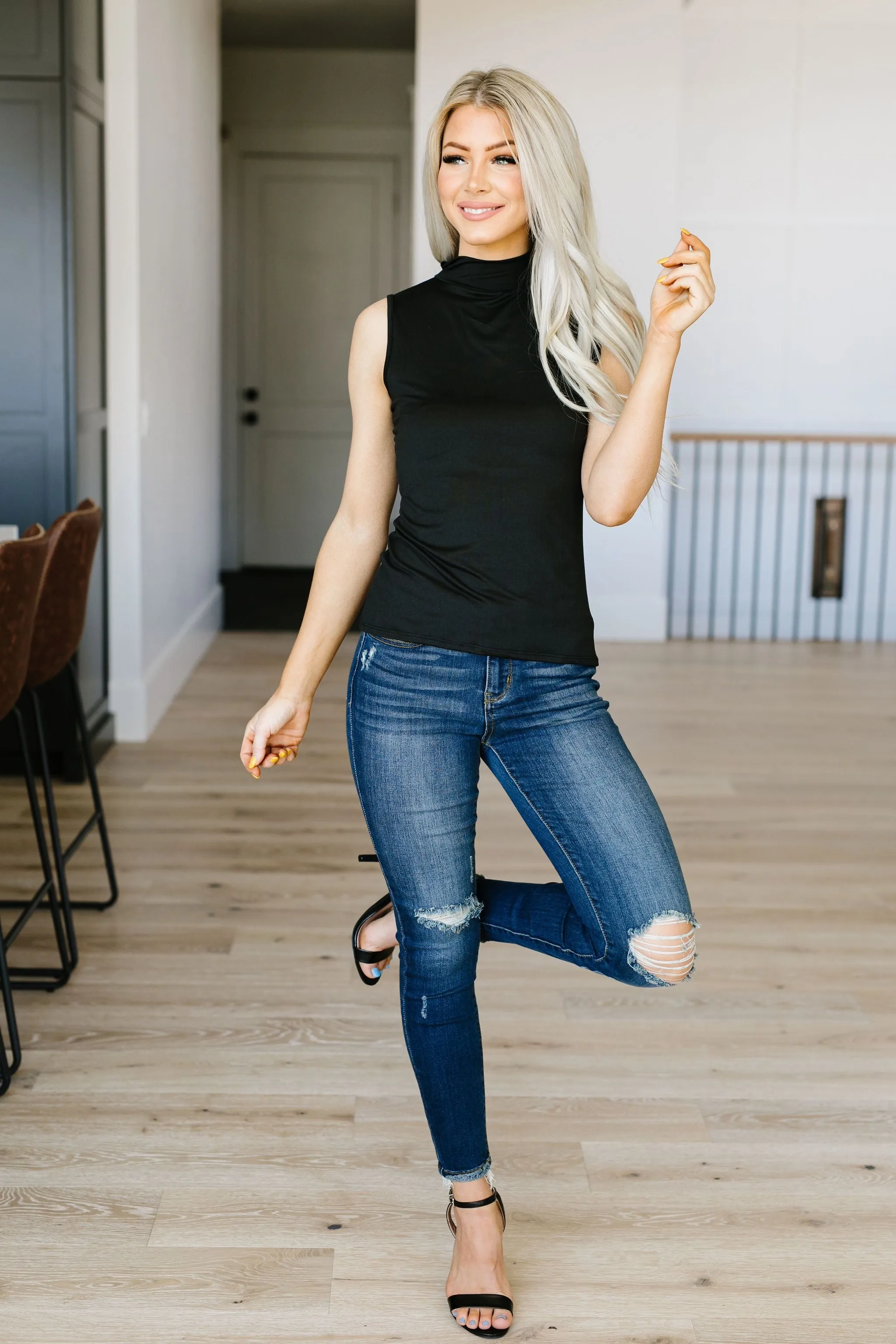 Mock Neck Sleeveless Top