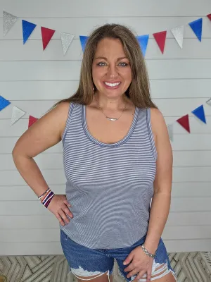 NAVY/WHITE PINSTRIPE RACERBACK TANK