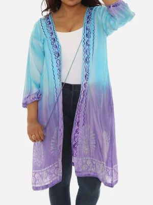 Open Cardigan Block Printed with Tie Threads for Women