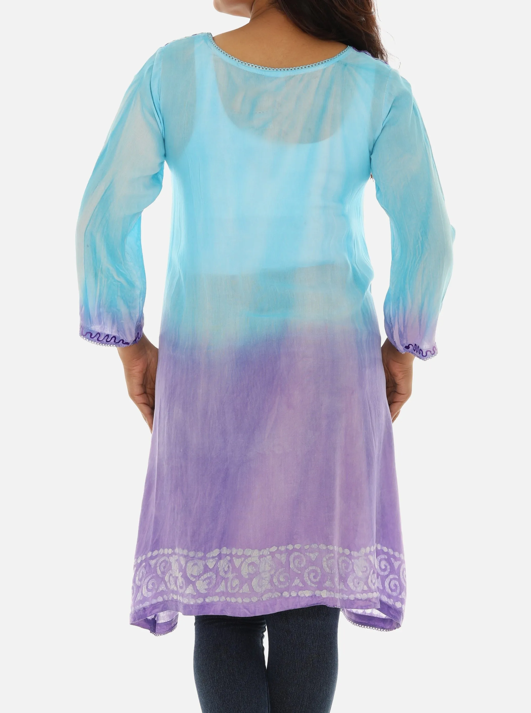 Open Cardigan Block Printed with Tie Threads for Women