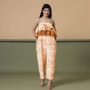 Orange Tie-Dye Cotton Strap Sleeve Frilled Camisole Jumpsuit