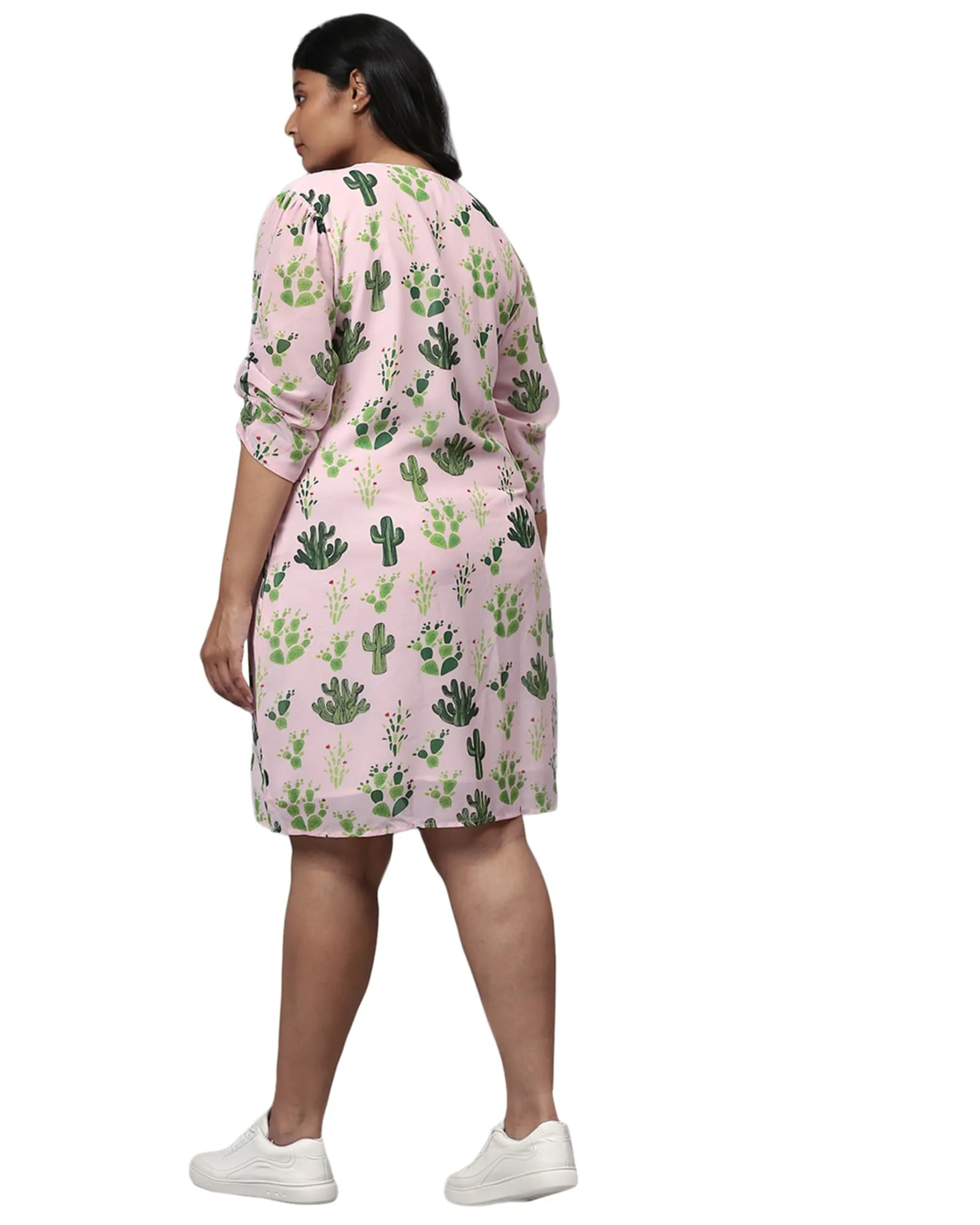 Pink Printed A-Line Dress | Pink