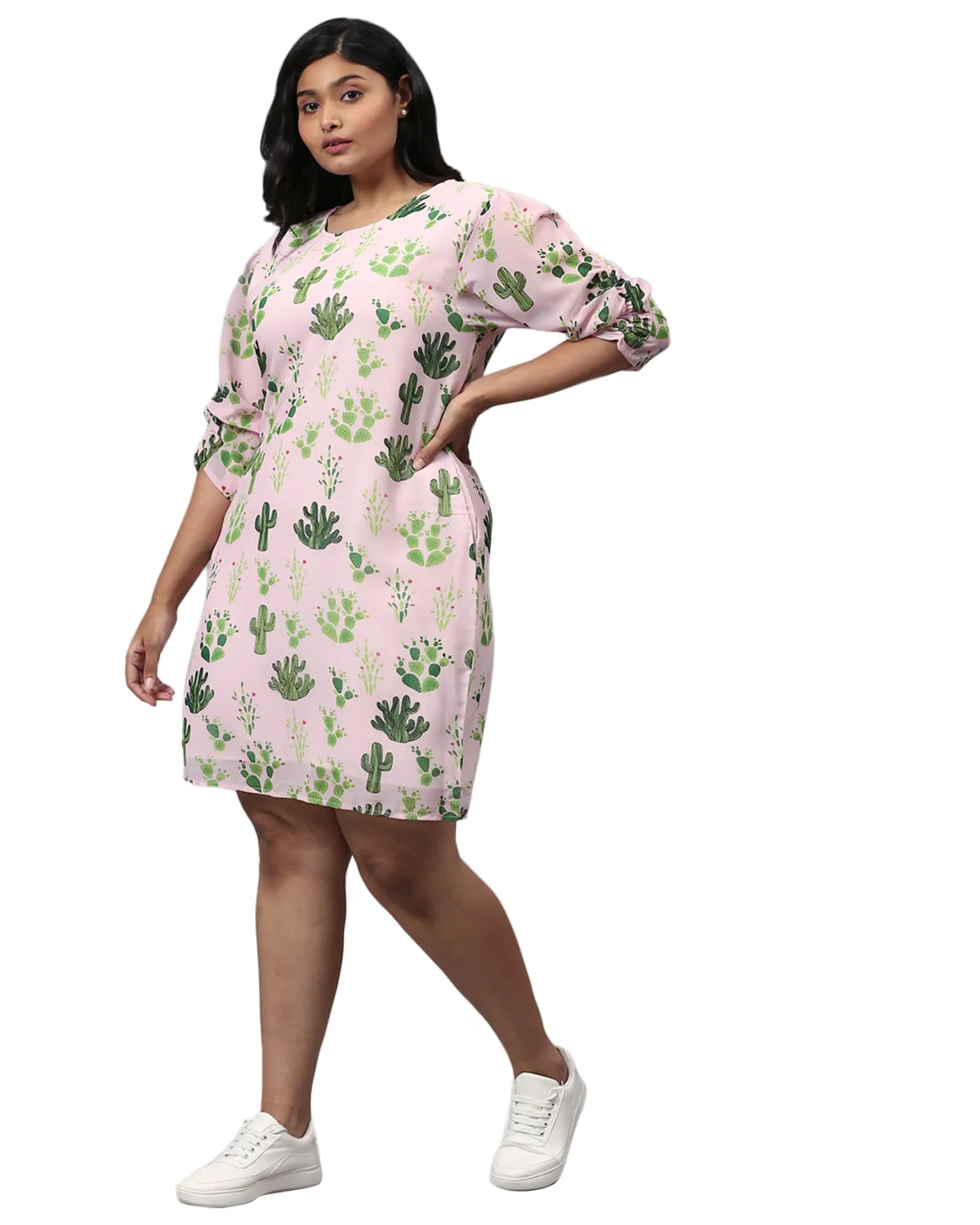 Pink Printed A-Line Dress | Pink
