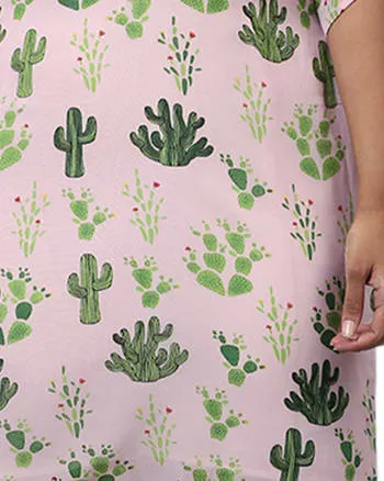 Pink Printed A-Line Dress | Pink