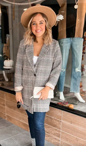 Plaid Long Blazer Coat