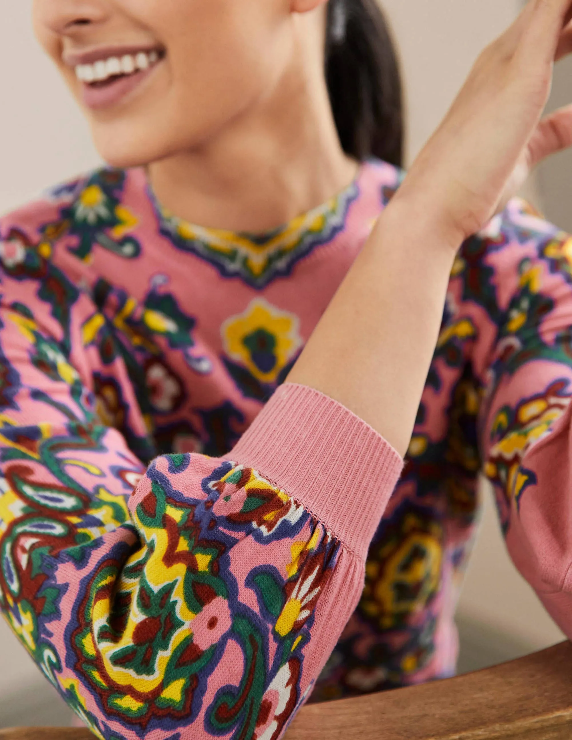 Printed Cotton Jumper-Azalea, Decorative Blooms