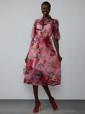 Printed Organza Shirt Dress
