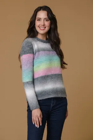 Rainbow Chunky Sweater-Grey/Green