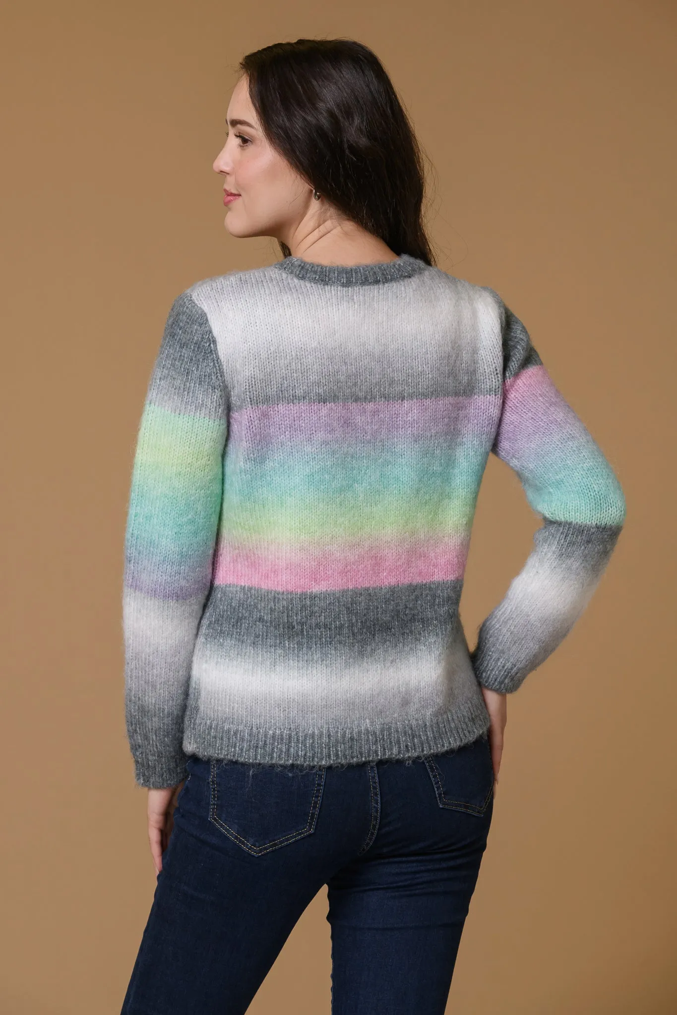 Rainbow Chunky Sweater-Grey/Green