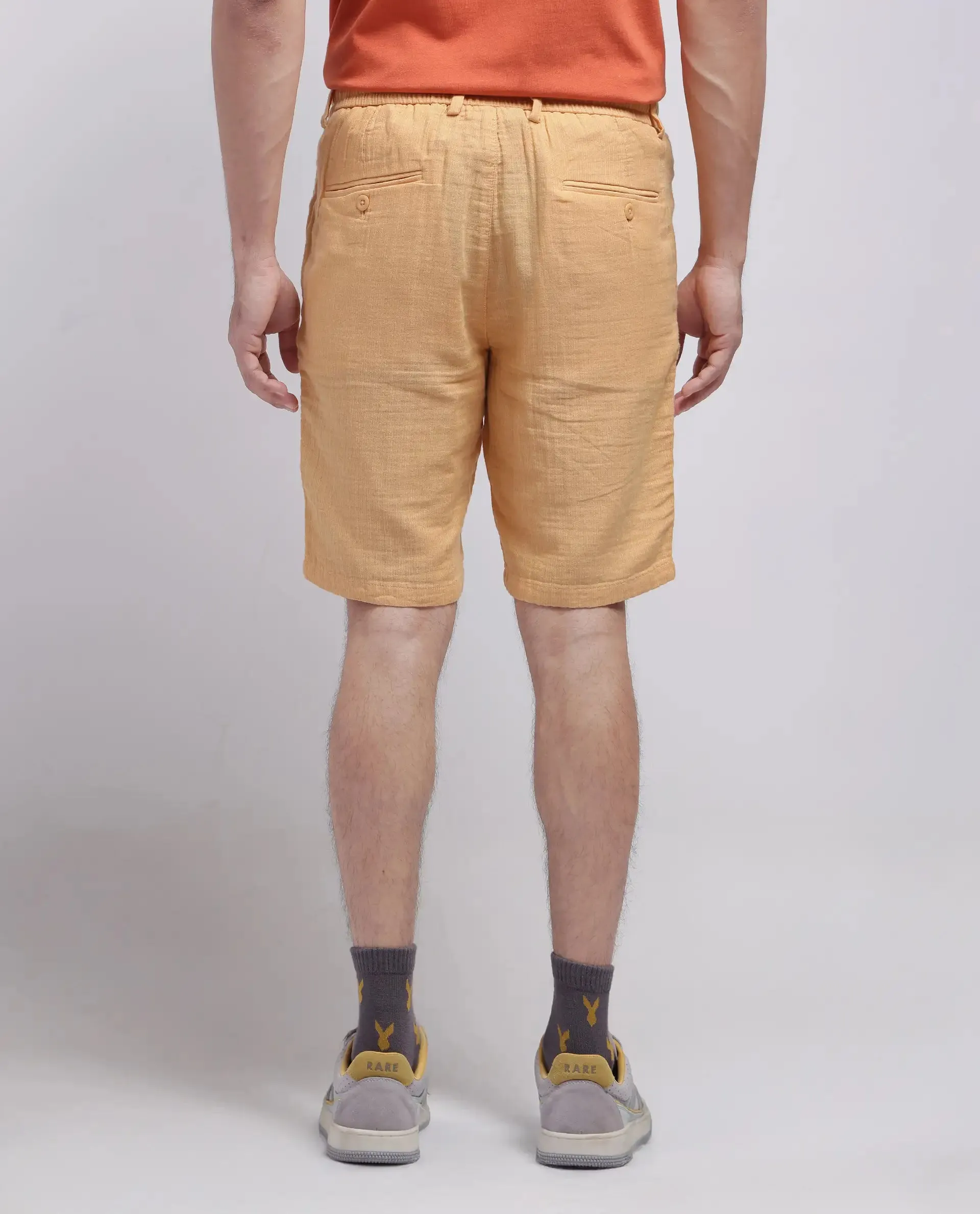 Rare Rabbit Men Pinto-25 Yellow Cotton Elastane Fabric Striped Shorts
