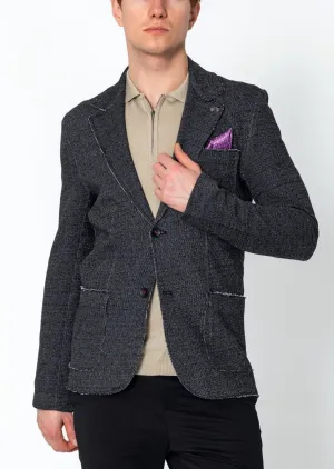 Raw Edge Patch Pocket Knit Jacket - Black