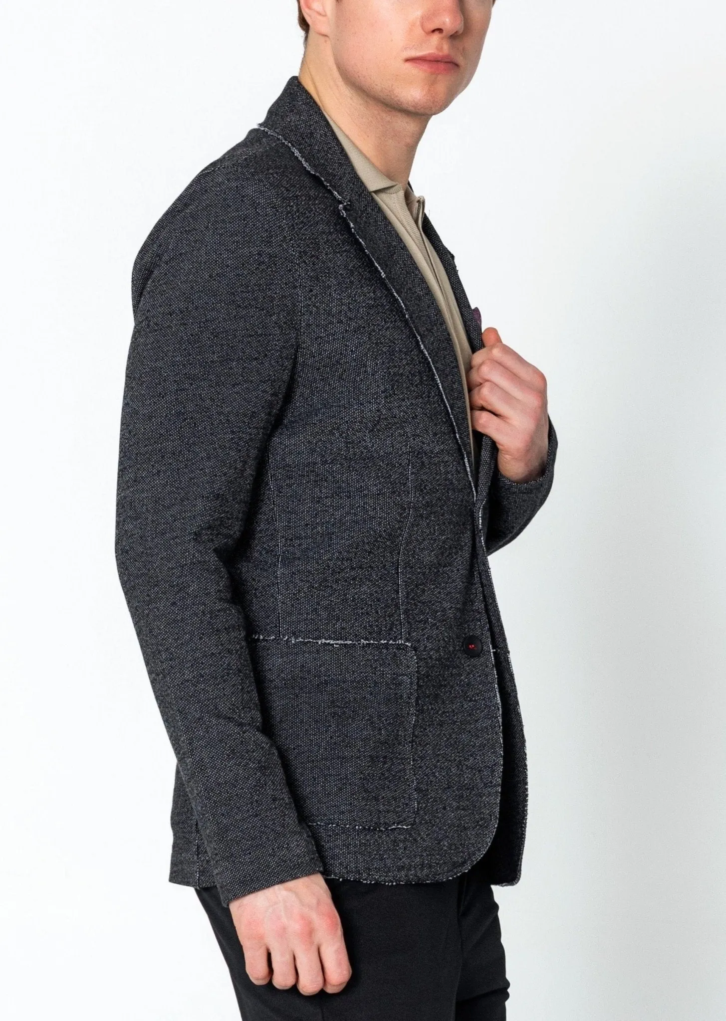 Raw Edge Patch Pocket Knit Jacket - Black