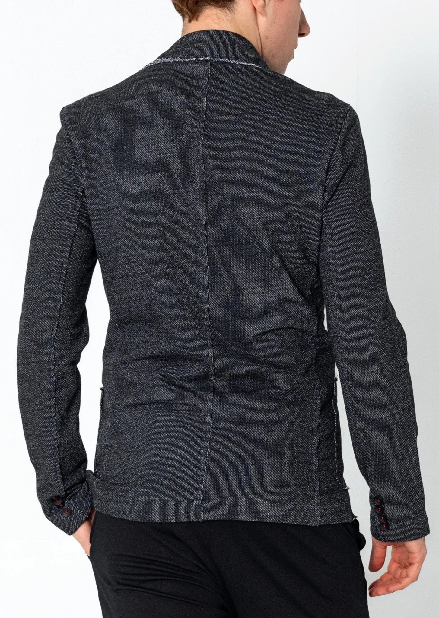 Raw Edge Patch Pocket Knit Jacket - Black