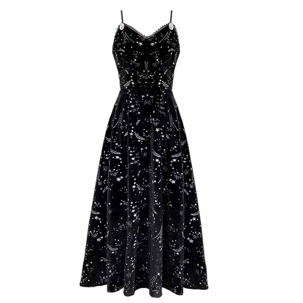 Simple Shooting Star Flower Button Suspender Dress