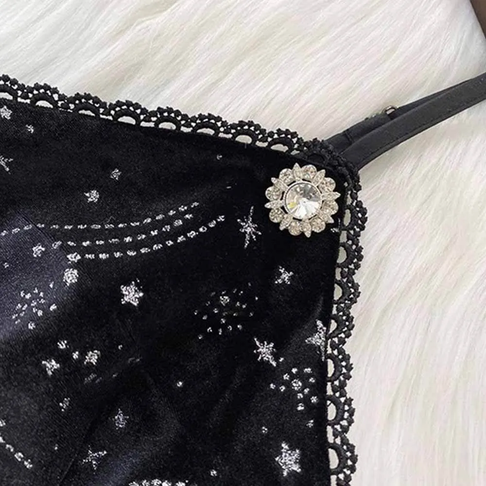 Simple Shooting Star Flower Button Suspender Dress