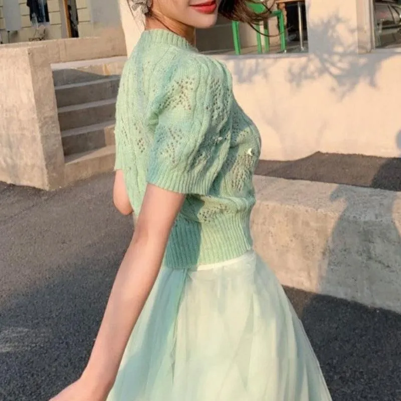 Summer Wear Single Pink Knitwear Short Sleeve Women