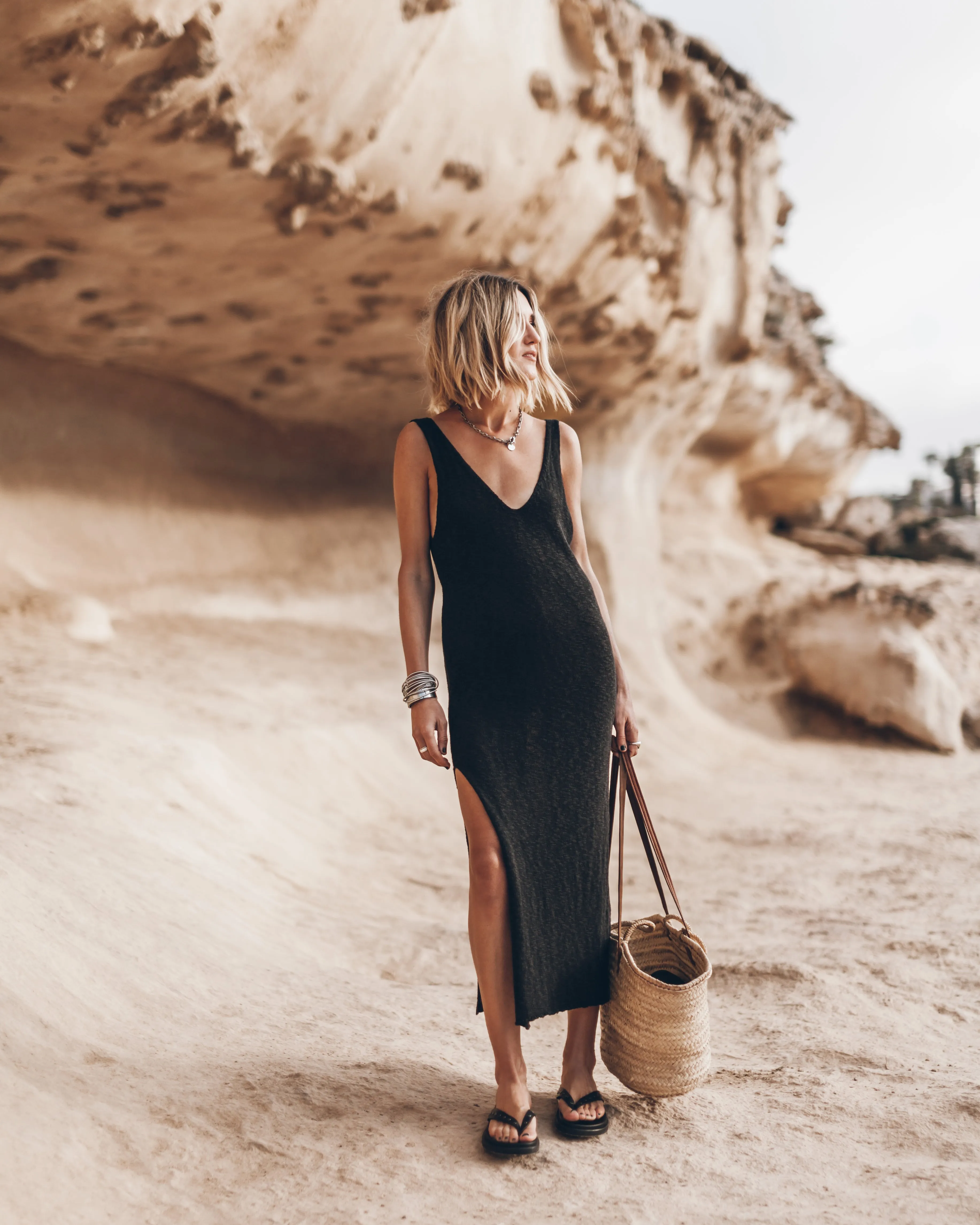 The Black Thin Long Knit Dress