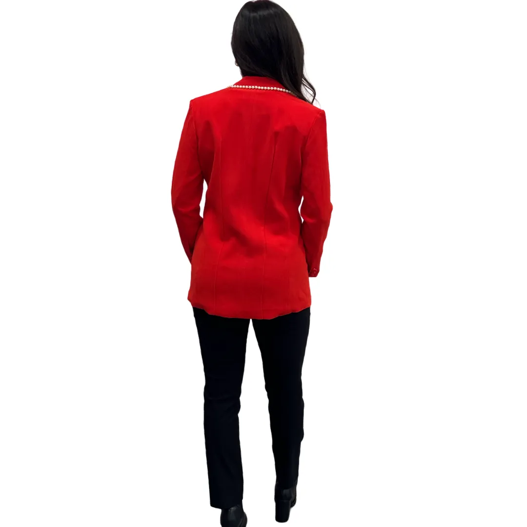 The Palmer Pearl Trimmed Blazer in Poppy Red