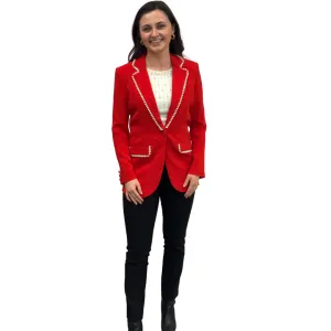 The Palmer Pearl Trimmed Blazer in Poppy Red