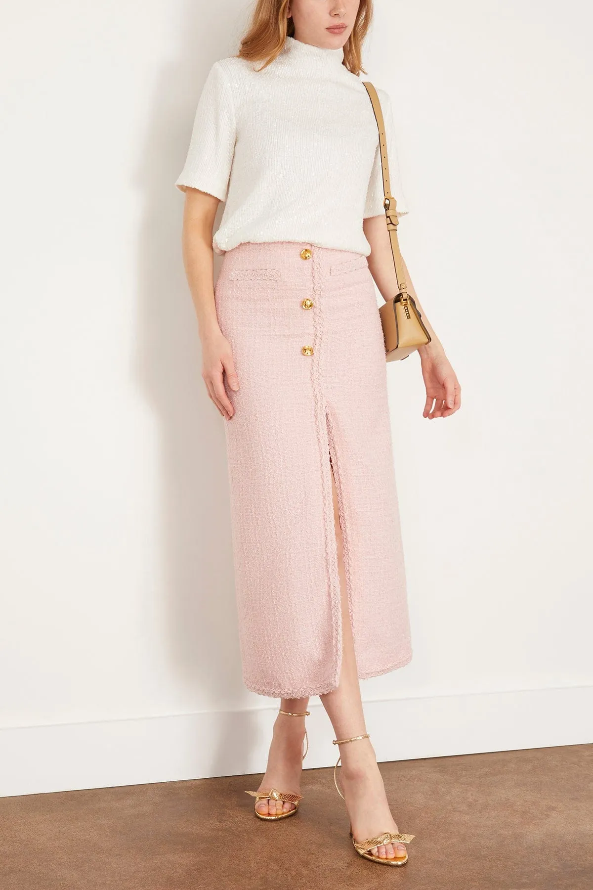 Tweed Slit Skirt in Quartz Rose