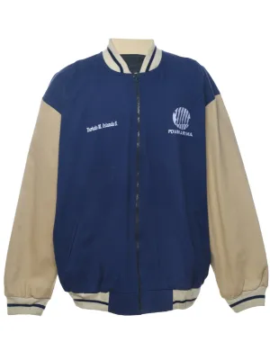 Two-Tone Beige & Navy Bomber Jacket - L