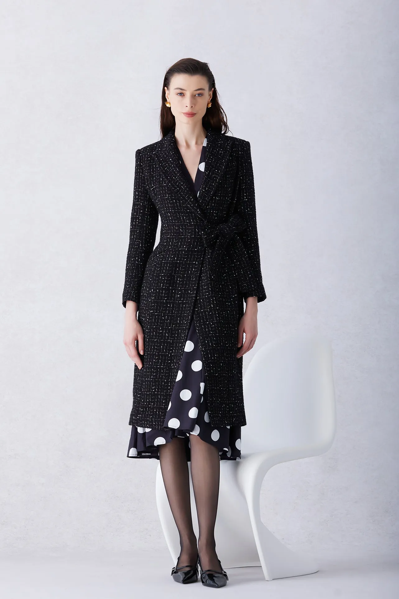 V-NECKLINE POLKA DOTY PRINT DRESS