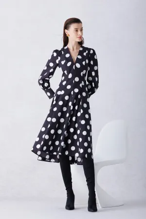 V-NECKLINE POLKA DOTY PRINT DRESS