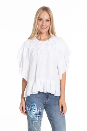 Wear 2-Ways Flounce Sleeve Embroidered Top