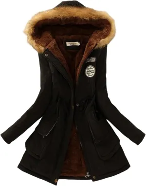 Winter Jackets for Women Warm Faux Lamb Wool Lined Jacket Coat Mid Length Thicken Padded Jacket