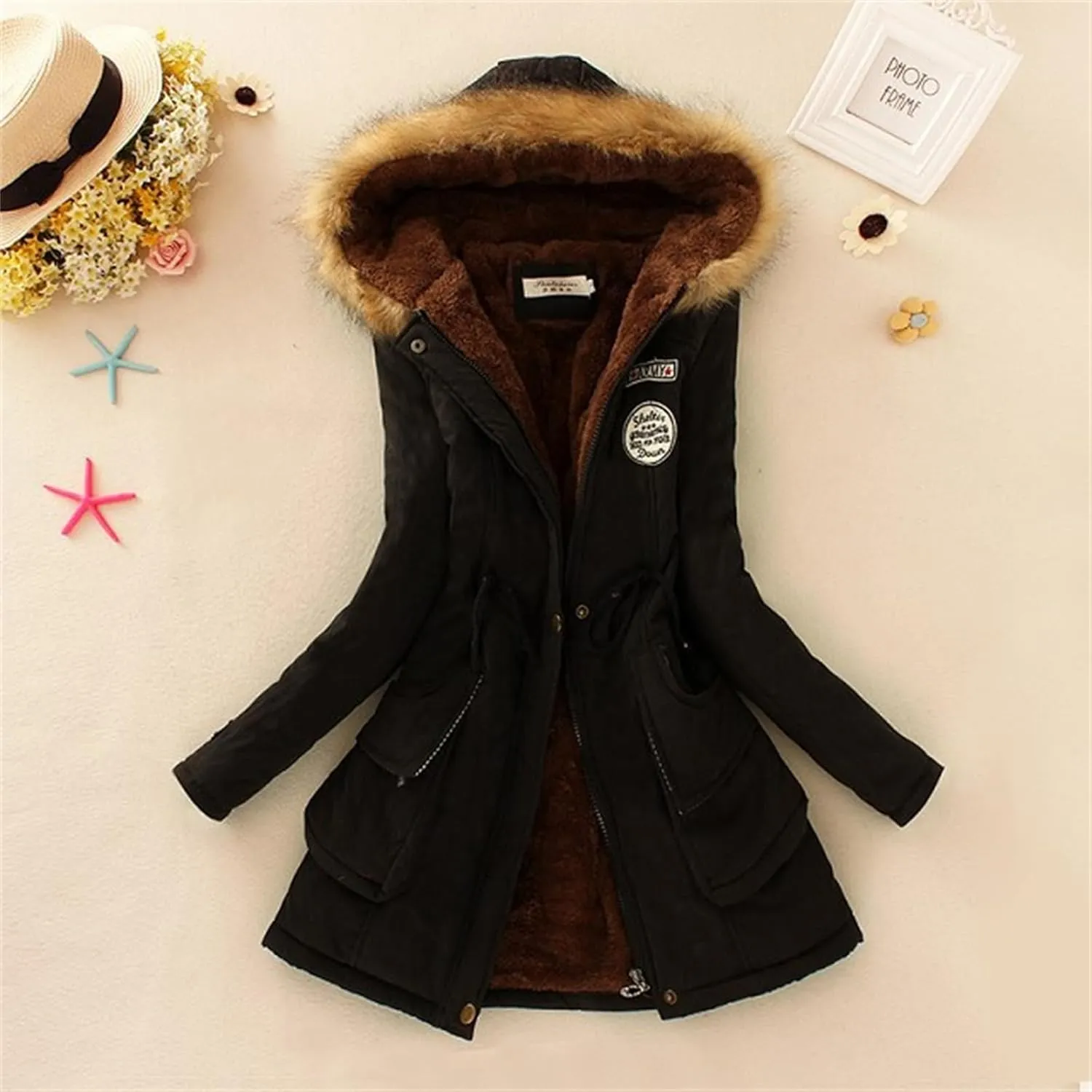 Winter Jackets for Women Warm Faux Lamb Wool Lined Jacket Coat Mid Length Thicken Padded Jacket