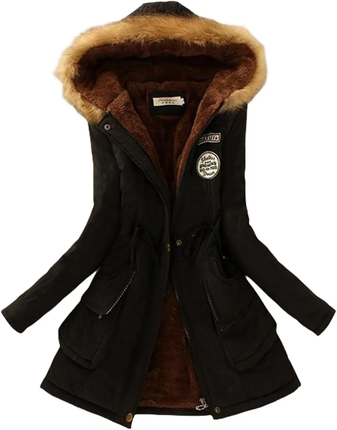 Winter Jackets for Women Warm Faux Lamb Wool Lined Jacket Coat Mid Length Thicken Padded Jacket