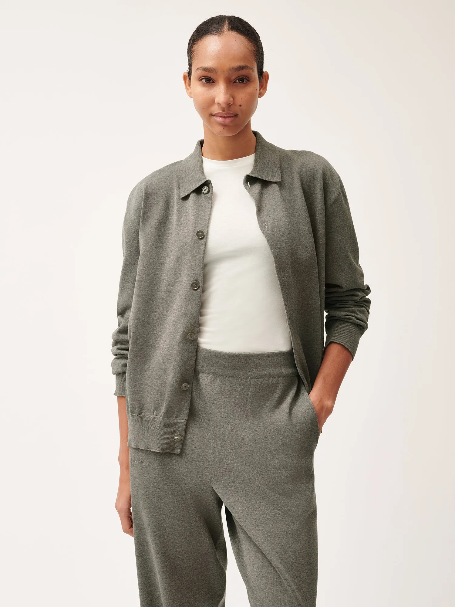 Womens DNA Knitted Collared Shirt—grey marl
