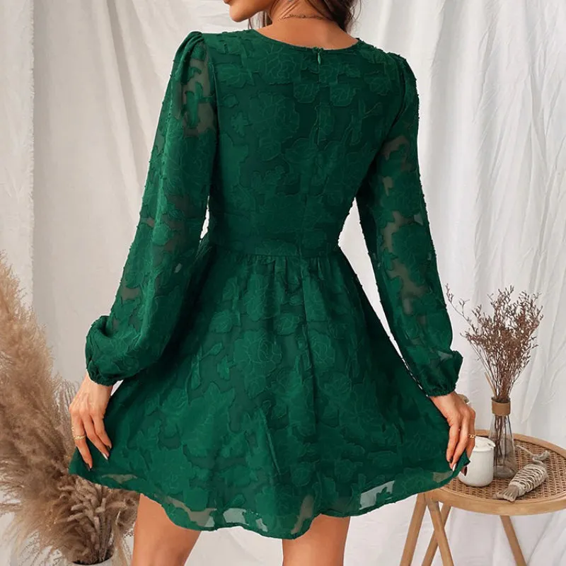 Women's Sophisticated Deep Plunge V-Neck Floral Lace Mini Dress