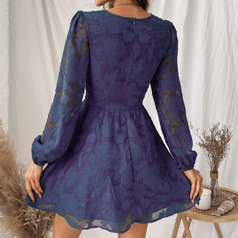 Women's Sophisticated Deep Plunge V-Neck Floral Lace Mini Dress
