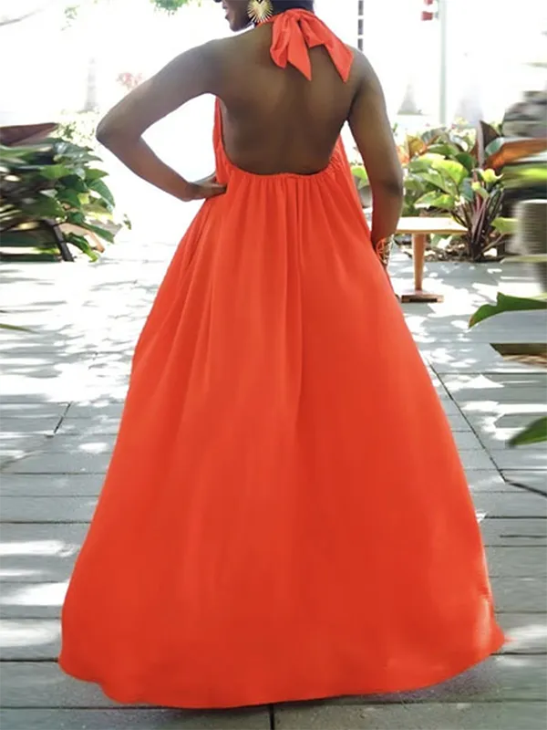 xakxx Loose Sleeveless Solid Color Halter-Neck Maxi Dresses