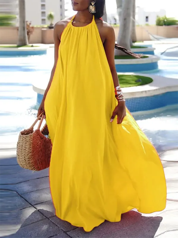 xakxx Loose Sleeveless Solid Color Halter-Neck Maxi Dresses