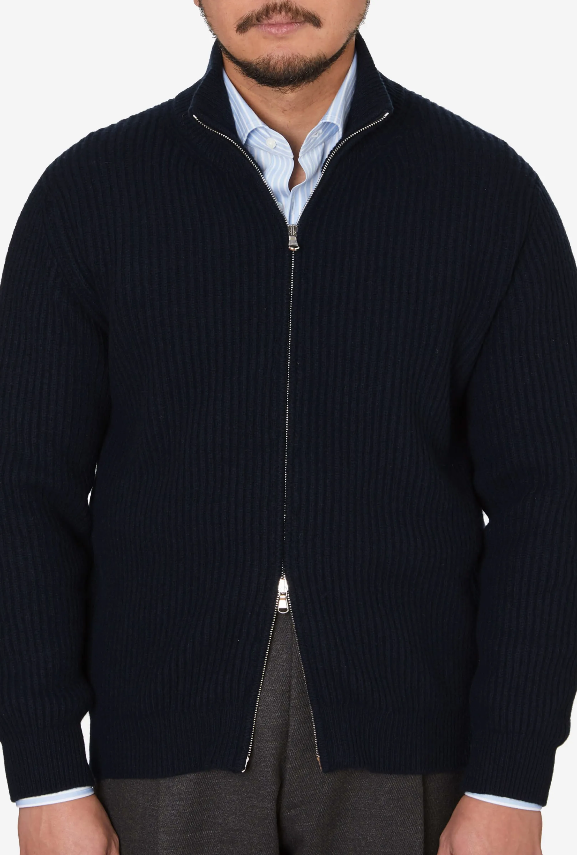Zip-Through Cardigan Wool Navy